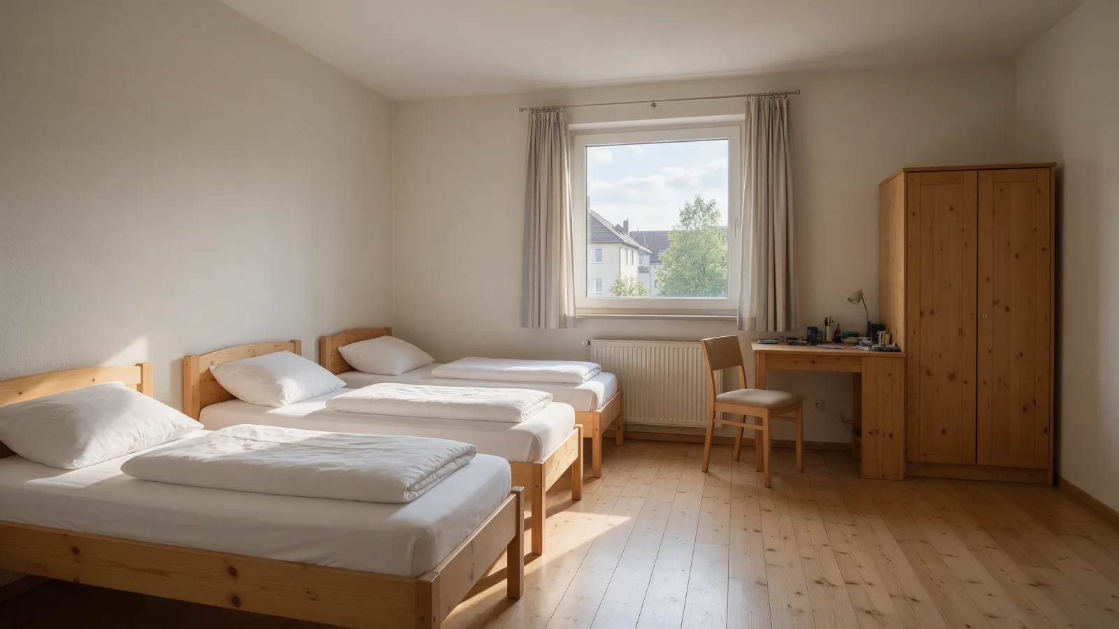 Möblierte Monteurunterkunft – helles Zimmer mit Einzelbetten